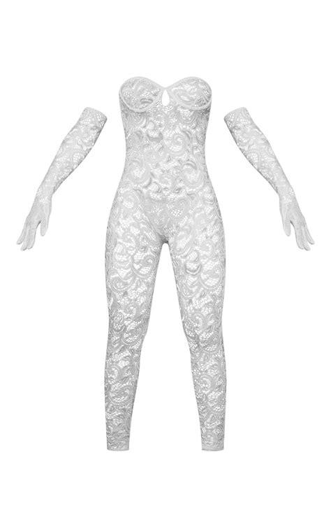 white lace bodystocking|White Lace Underwired Bodystocking With Gloves.